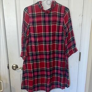 Crown & Ivy Red Plaid Ruffle Collar Dress women’s size Small